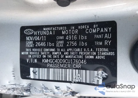 2012 Hyundai Genesis 3.8 z USA, uszkodzony, nr VIN KMHGC4DD9CU176046